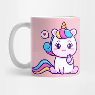 Cute Unicorn With Love Sign Hand Cartoon Mug